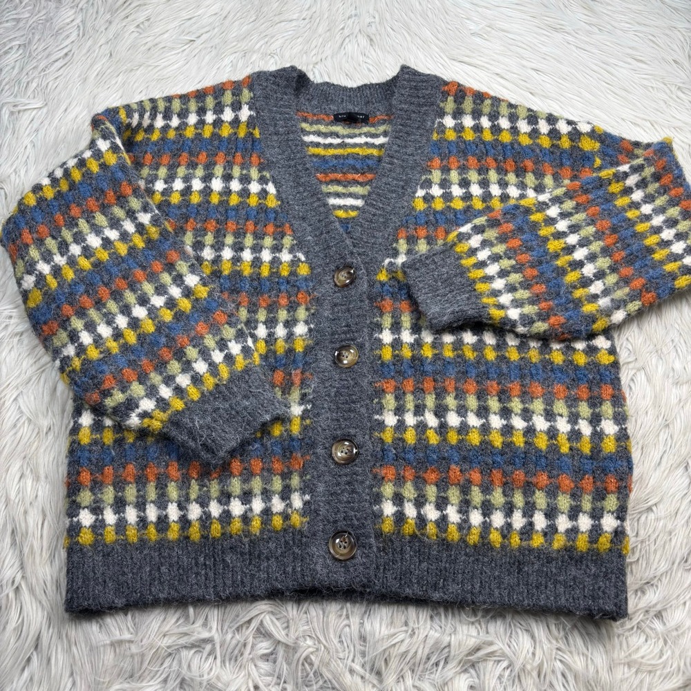 Blue Pepper Women's L Gray Multi Dot Stripe Button Cardigan Preppy Academia